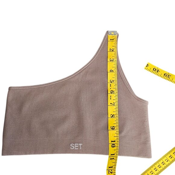 SET Active One Shoulder Ribbed Crop Top, Athletic, Stretch, Active, Size S - Picture 5 of 6
